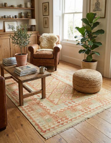 4' 9 x 6' 7 Hand Woven Kilim Waziri Wool Rug