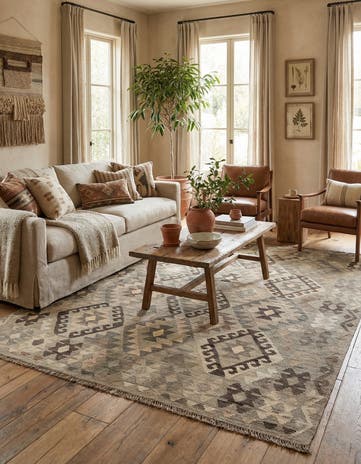 5' 11 x 7' 7 Hand Woven Kilim Maymana Wool Rug