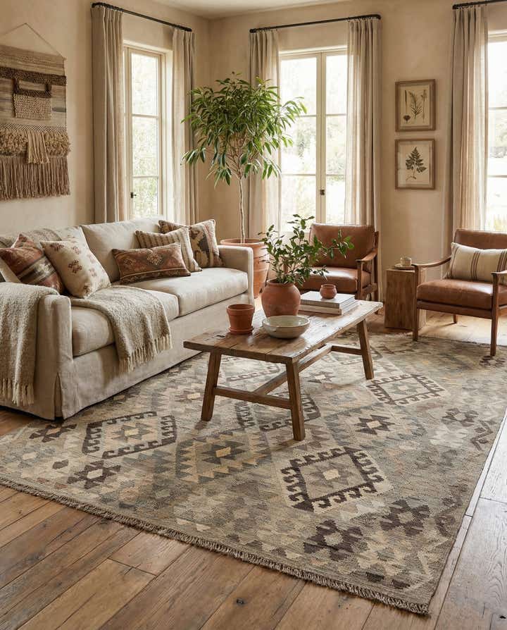 5' 11 x 7' 7 Hand Woven Kilim Maymana Wool Rug
