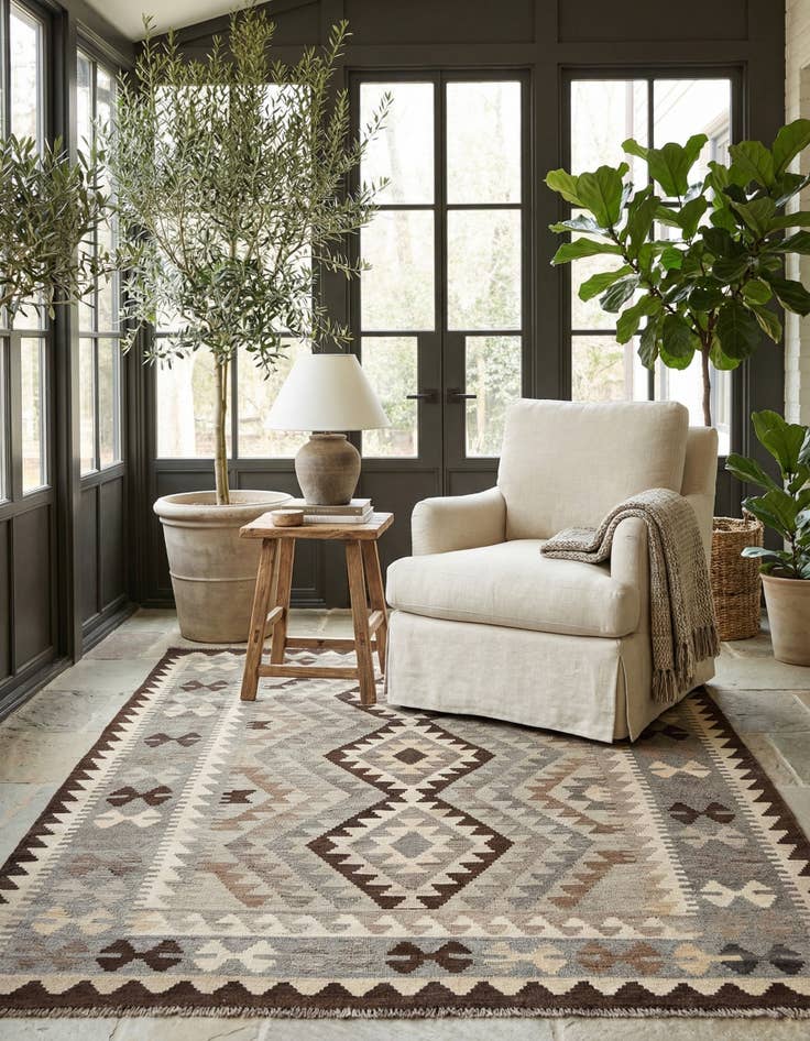 Detail image of 5' x 6' 4 Hand Woven Kilim Maymana Wool Rug