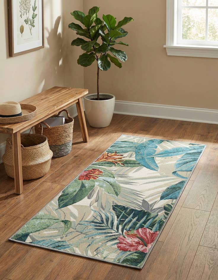 Detail image of 2' x 4'  Washable Botanical Indoor / Outdoor Runner Rug
