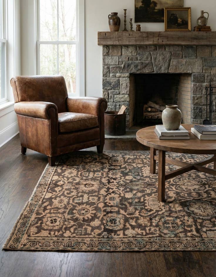 Detail image of 4' 9 x 7'  Hand Knotted Ultra Vintage Persian Wool Rug