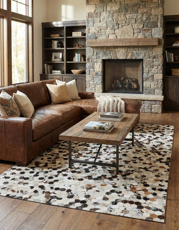 Detail image of 5' 1 x 8' Cowhide Leather Rug