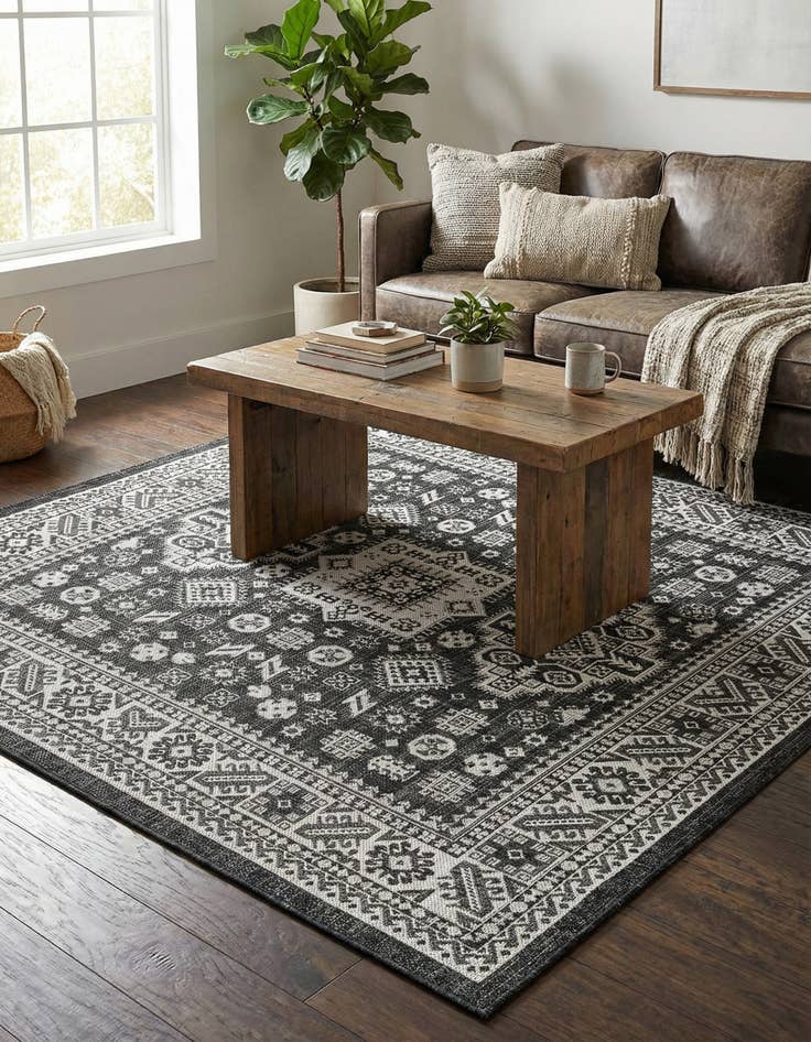 Detail image of 6' x 6'  Washable Aztec Indoor / Outdoor Square Rug