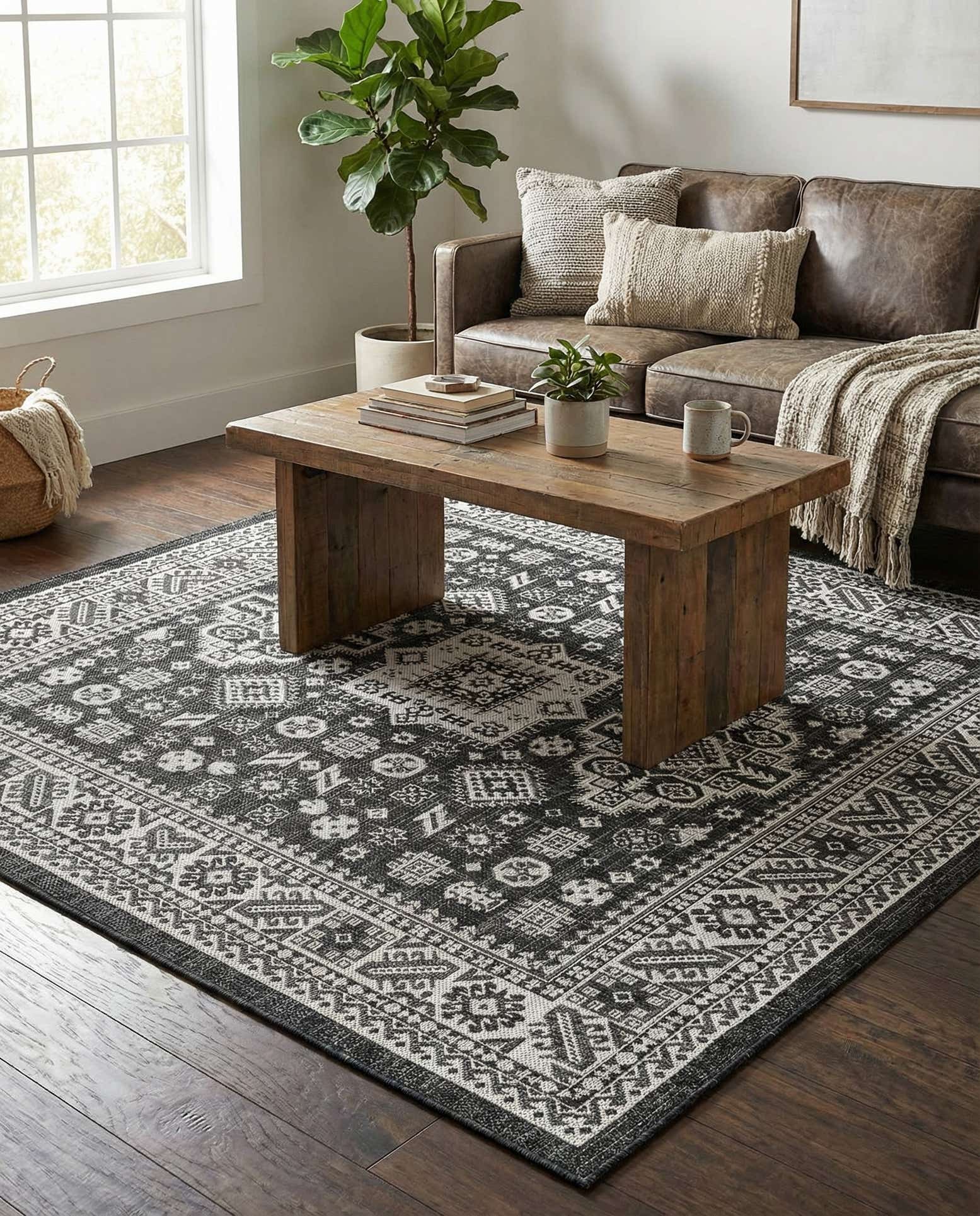 6' x 6' Easy-Clean Aztec Indoor / Outdoor Square Rug
