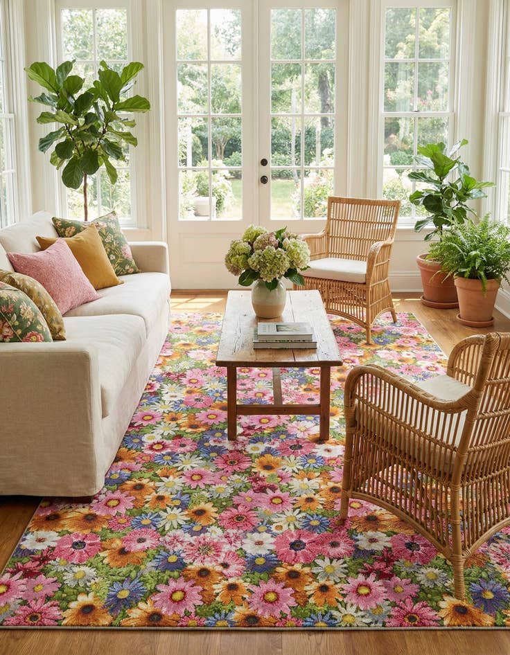 Detail image of  7' 10 x 11'  Washable Botanical Indoor / Outdoor Rug