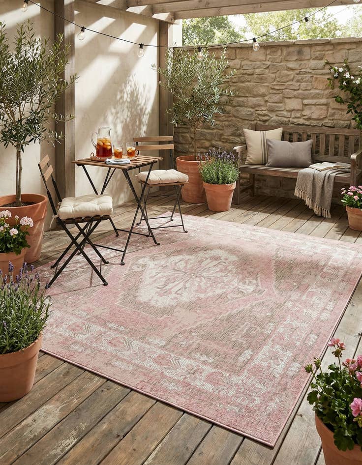 Detail image of 7' 10 x 7' 10  Washable Traditional Indoor / Outdoor Square Rug
