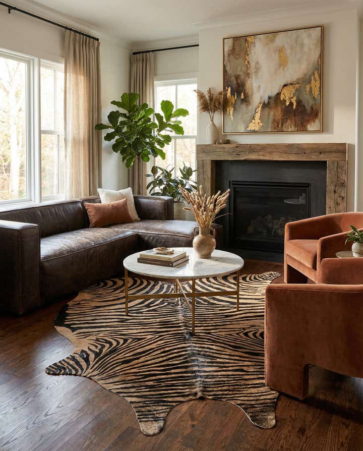 6' x 7' 2 Cowhide Leather Freeform Rug