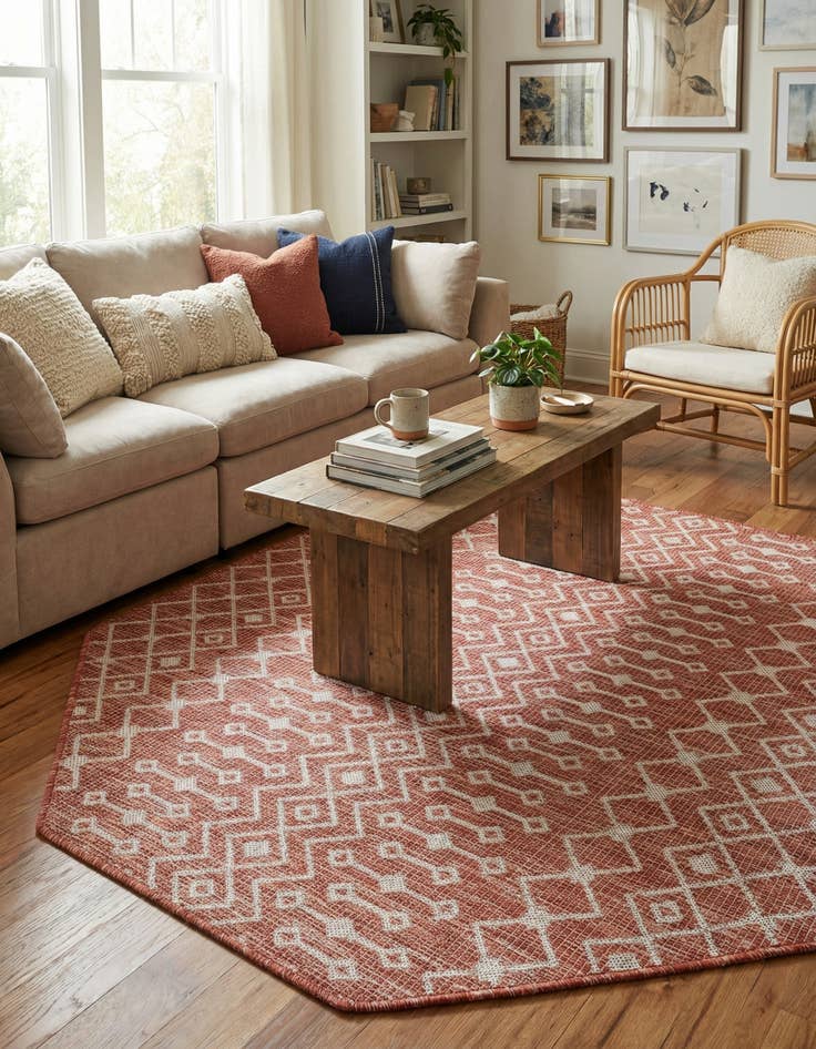 Detail image of 5' 3 x 5' 3  Washable Trellis Indoor / Outdoor Octagon Rug