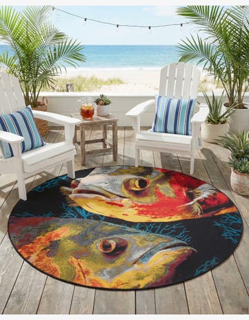 6' x 6' Easy-Clean Coastal Indoor / Outdoor Round Rug