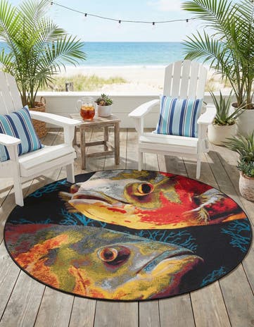 6' x 6' Easy-Clean Coastal Indoor / Outdoor Round Rug