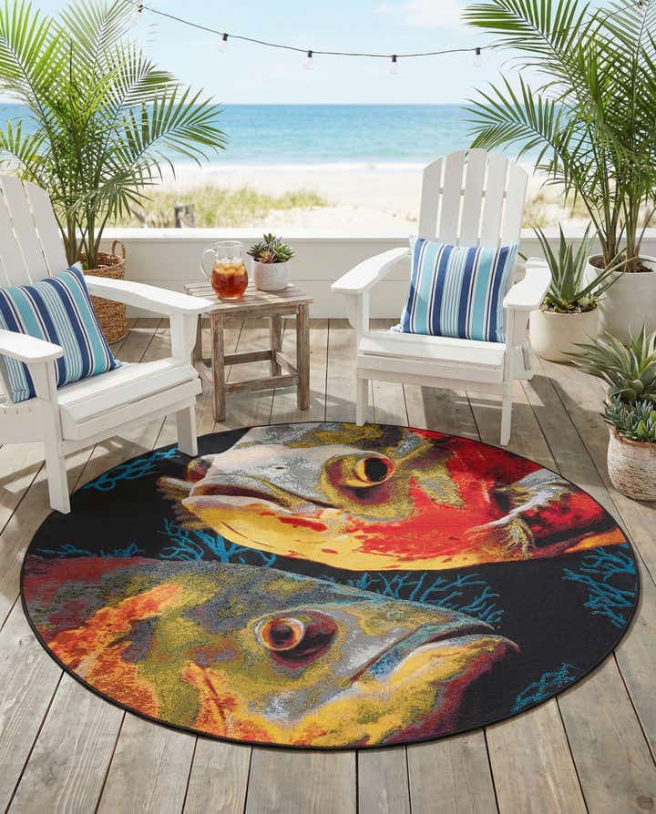 6' x 6' Easy-Clean Coastal Indoor / Outdoor Round Rug
