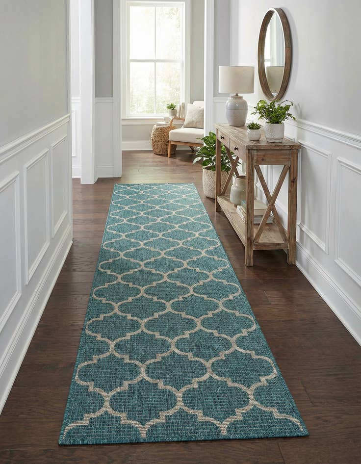 Detail image of 2' 7 x 12'  Washable Trellis Indoor / Outdoor Runner Rug