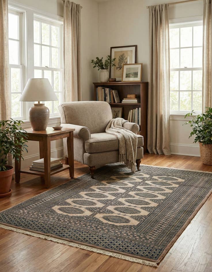 Detail image of 4' 3 x 6' 2  Hand Knotted Bokhara Oriental Wool Rug