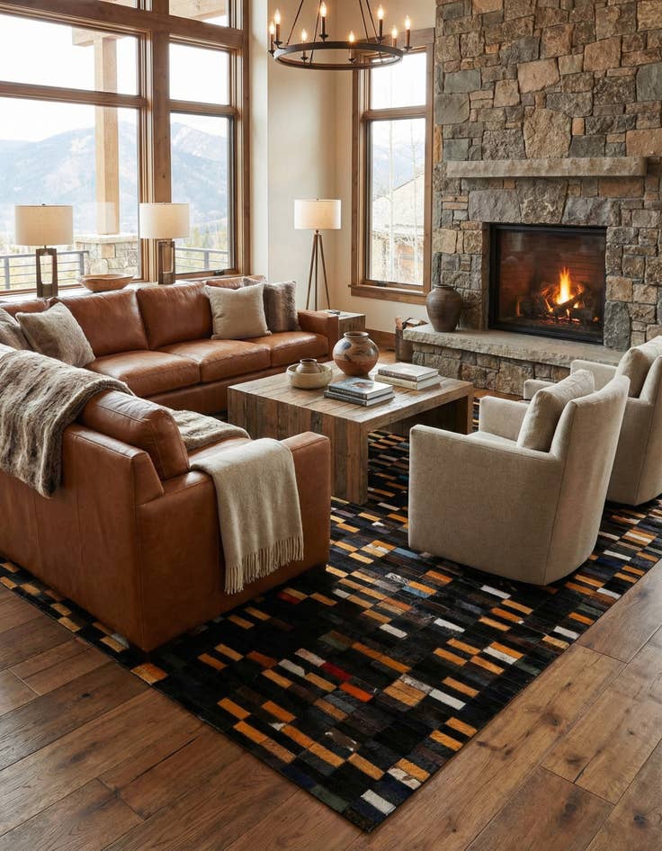 Detail image of  5' 2 x 8' Cowhide - Patchwork Rug