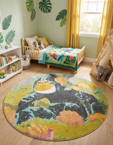 6' 1 x 6' 1 Gorilla Whimsy Kids Round Rug