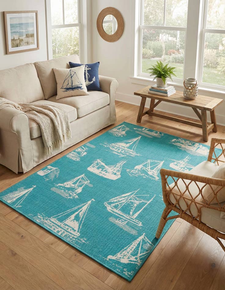 Detail image of 4' x 6'  Washable Coastal Indoor / Outdoor Rug