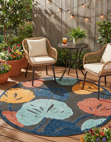 Charcoal Easy-Clean Belize Indoor / Outdoor Round Rug