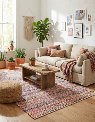 Multi White Hand Woven Chindi Cotton Rug