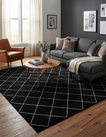 Black and Silver Vogue Geo Square Rug
