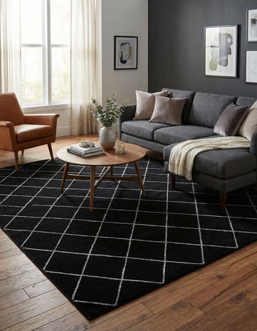 Black and Silver Vogue Geo Square Rug
