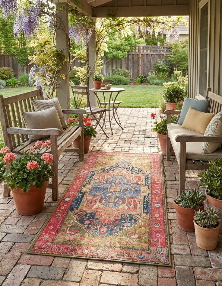 Detail image of 2' 7 x 5' 3 Easy-Clean Traditional Indoor / Outdoor Runner Rug