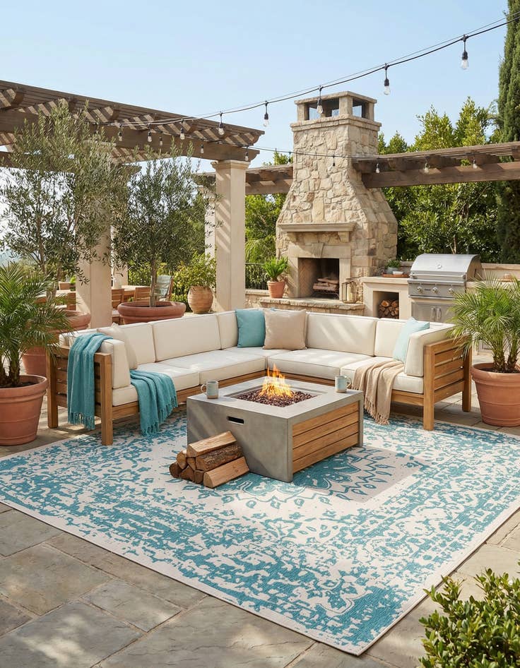 Detail image of 13' x 13'  Washable Traditional Indoor / Outdoor Square Rug
