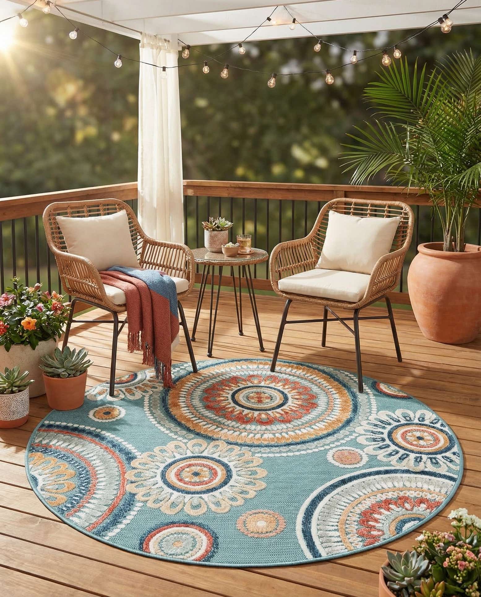 4' 5 x 4' 5 Easy-Clean Botanical Indoor / Outdoor Round Rug