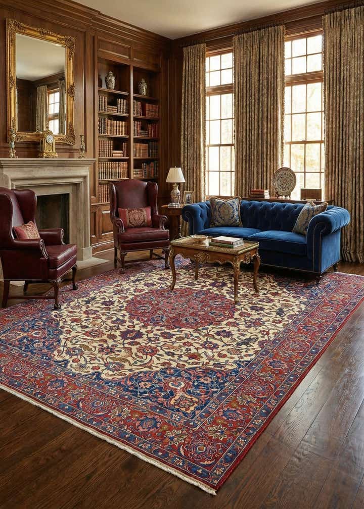 8' 7 x 11' 4 Hand Knotted Isfahan Persian Wool Rug