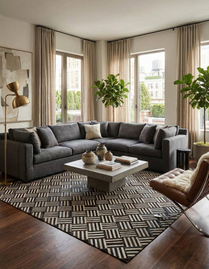 Detail image of 6' x 6' 7 Cowhide Stocks Square Rug