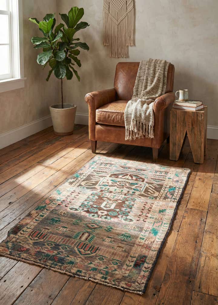 2' 5 x 4' Hand Knotted Ultra Vintage Persian Wool Rug