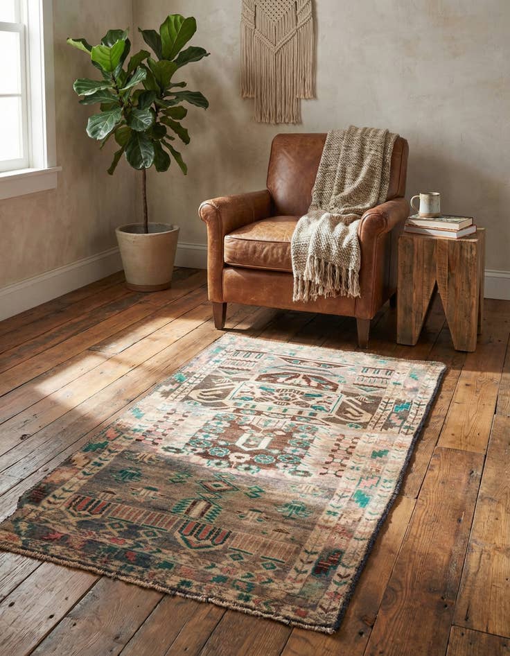 Detail image of 2' 5 x 4' Hand Knotted Ultra Vintage Persian Wool Rug
