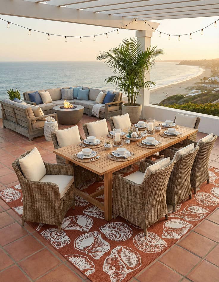 Detail image of 13' x 13'  Washable Coastal Indoor / Outdoor Square Rug