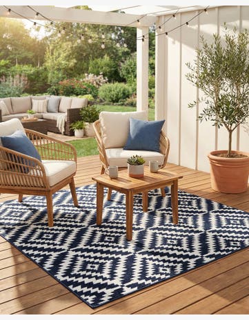 Navy Blue Easy-Clean Sabrina Soto Indoor / Outdoor Square Rug