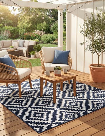 Navy Blue Easy-Clean Sabrina Soto Indoor / Outdoor Square Rug