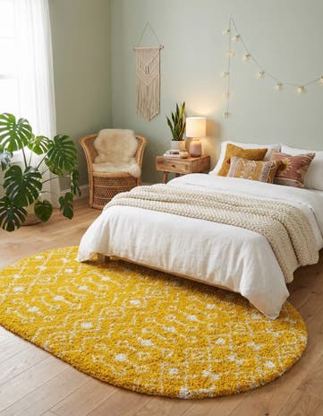 Yellow Moroccan Trellis Shag Oval Rug