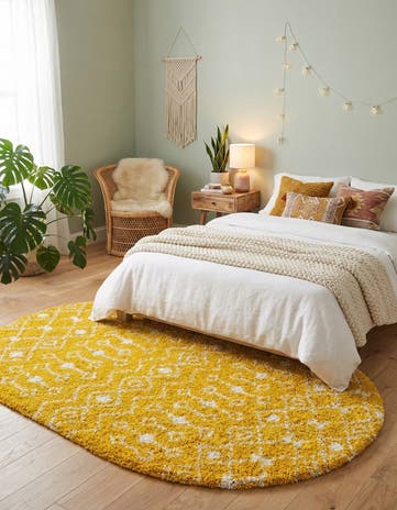 Yellow Moroccan Trellis Shag Oval Rug