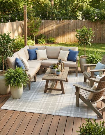 Gray Easy-Clean Checkered Indoor / Outdoor Square Rug