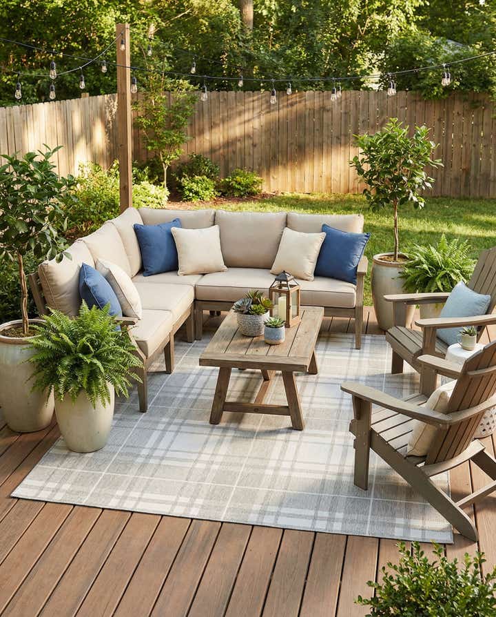 7' 10 x 7' 10 Easy-Clean Checkered Indoor / Outdoor Square Rug