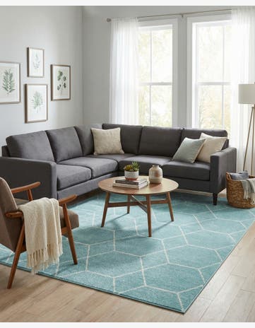 Light Blue Trellis Frieze Rug