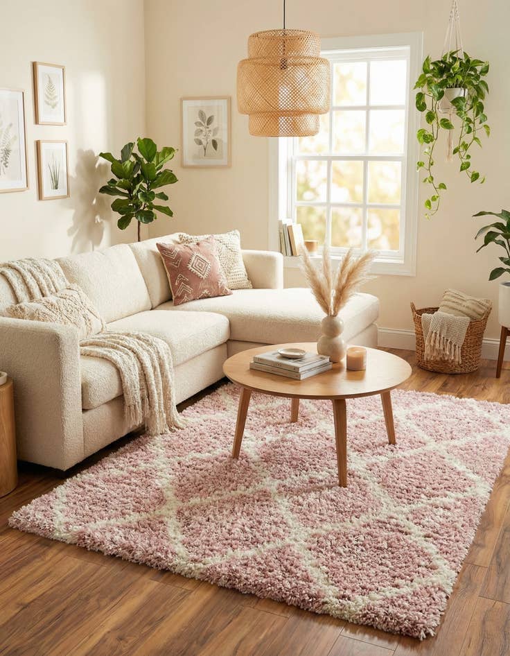 Detail image of  5' 3 x 5' 3 Moroccan Trellis Shag Square Rug