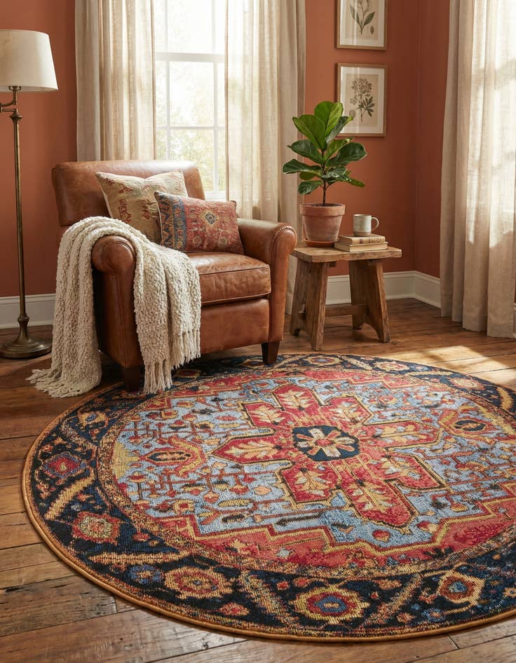 Detail image of  4' x 4'  Washable Traditional Indoor / Outdoor Round Rug