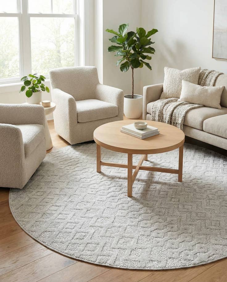 Detail image of 7' x 7' Easy-Clean Trellis Textured Indoor / Outdoor Round Rug