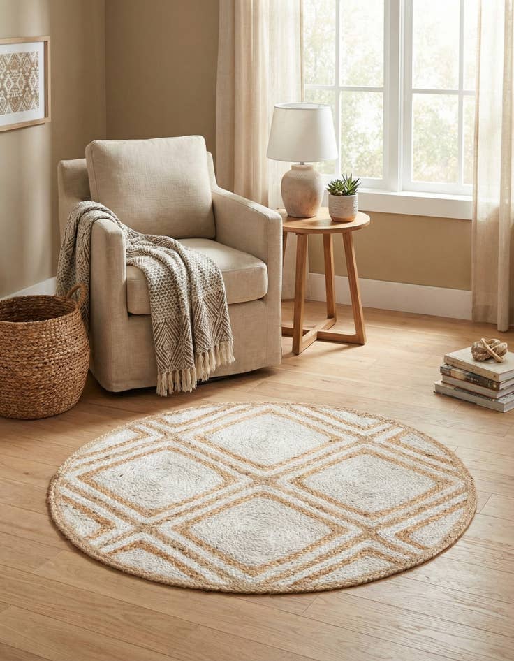 Detail image of 3' x 3'  Hand Braided Jute Round Rug