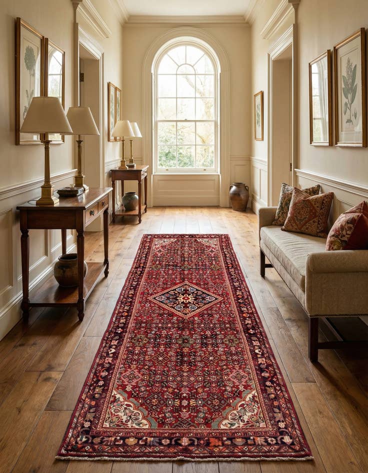 Detail image of 4' x 10'  Hand Knotted Hossainabad Persian Wool Runner Rug