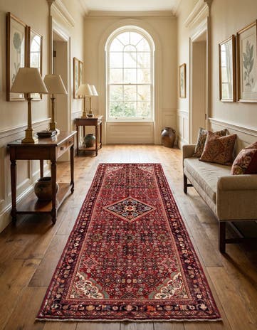 4' x 10' Hand Knotted Hossainabad Persian Wool Runner Rug