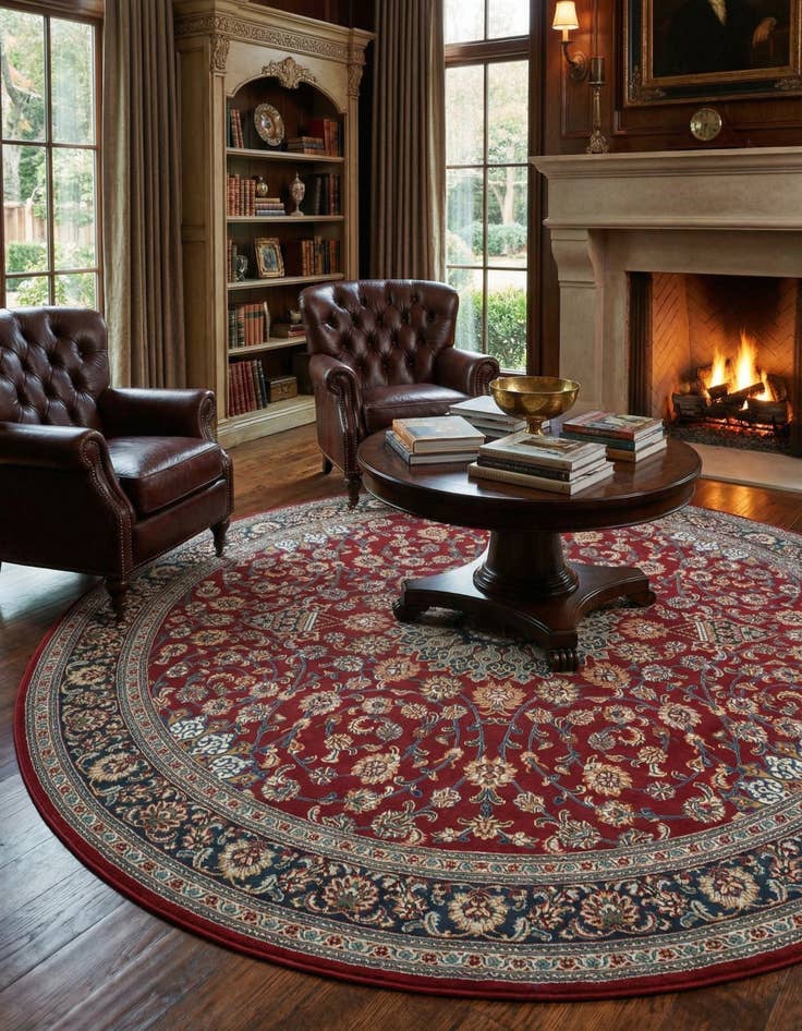 Detail image of  10' x 10'  Washable Traditional Indoor / Outdoor Round Rug