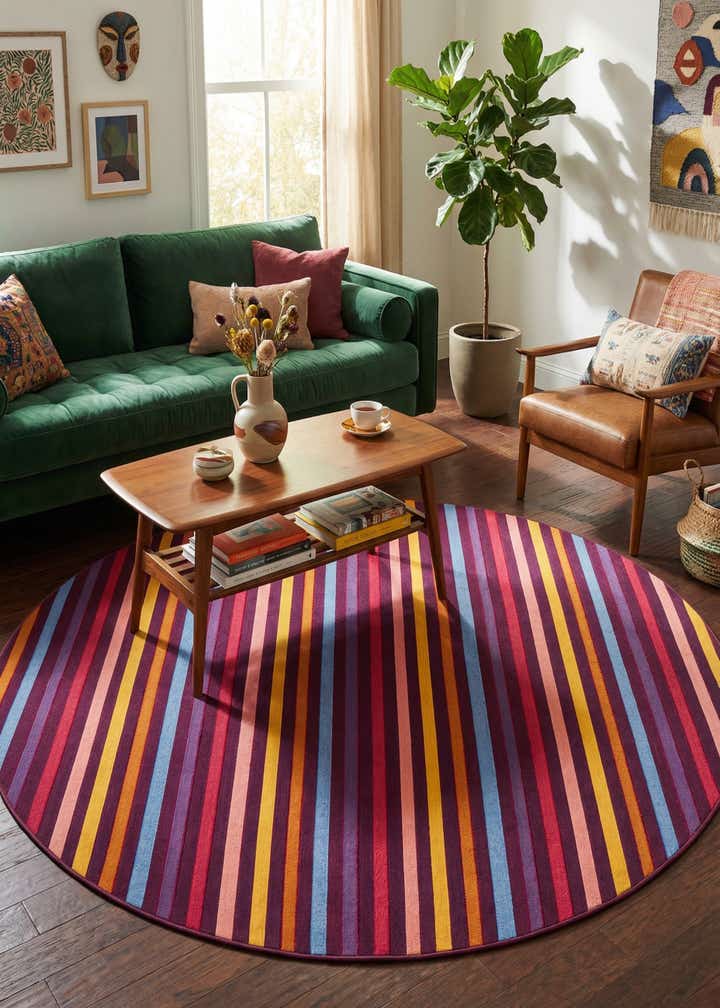 7' 10 x 7' 10 Easy-Clean Ribbon Indoor / Outdoor Round Rug