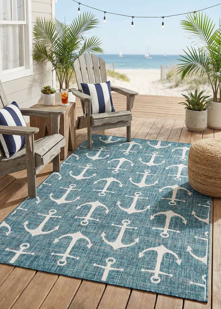 5' 3 x 8' Easy-Clean Coastal Indoor / Outdoor Rug