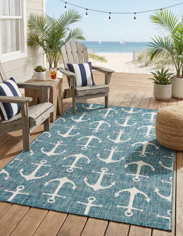 Detail image of  5' 3 x 8'  Washable Coastal Indoor / Outdoor Rug